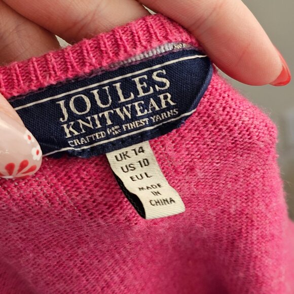 Joules Knitwear Pink Dalmatian Merino Wool Sweater Sz L - Picture 6 of 9